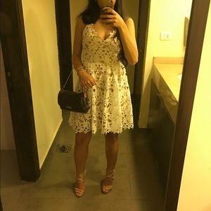 Bailey blue V Neck nude and white dress